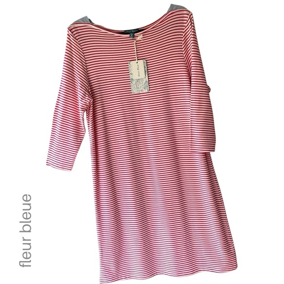NWT | STRIPED BOATNECK DRESS NAUTICAL DEEP PINK & WHITE MODAL | SIZE: LARGE - Picture 1 of 9